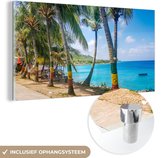 MuchoWow® Glasschilderij 120x60 cm - Schilderij acrylglas - Palmbomen op het strand van Colombia - Foto op glas - Schilderijen
