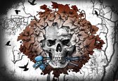 Fotobehang Alchemy Skull Flowers Tattoo | XL - 208cm x 146cm | 130g/m2 Vlies