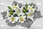 Fotobehang Lilies Flowers Pattern | XXL - 206cm x 275cm | 130g/m2 Vlies