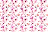 Fotobehang Flowers Pattern Pink | XXXL - 416cm x 254cm | 130g/m2 Vlies