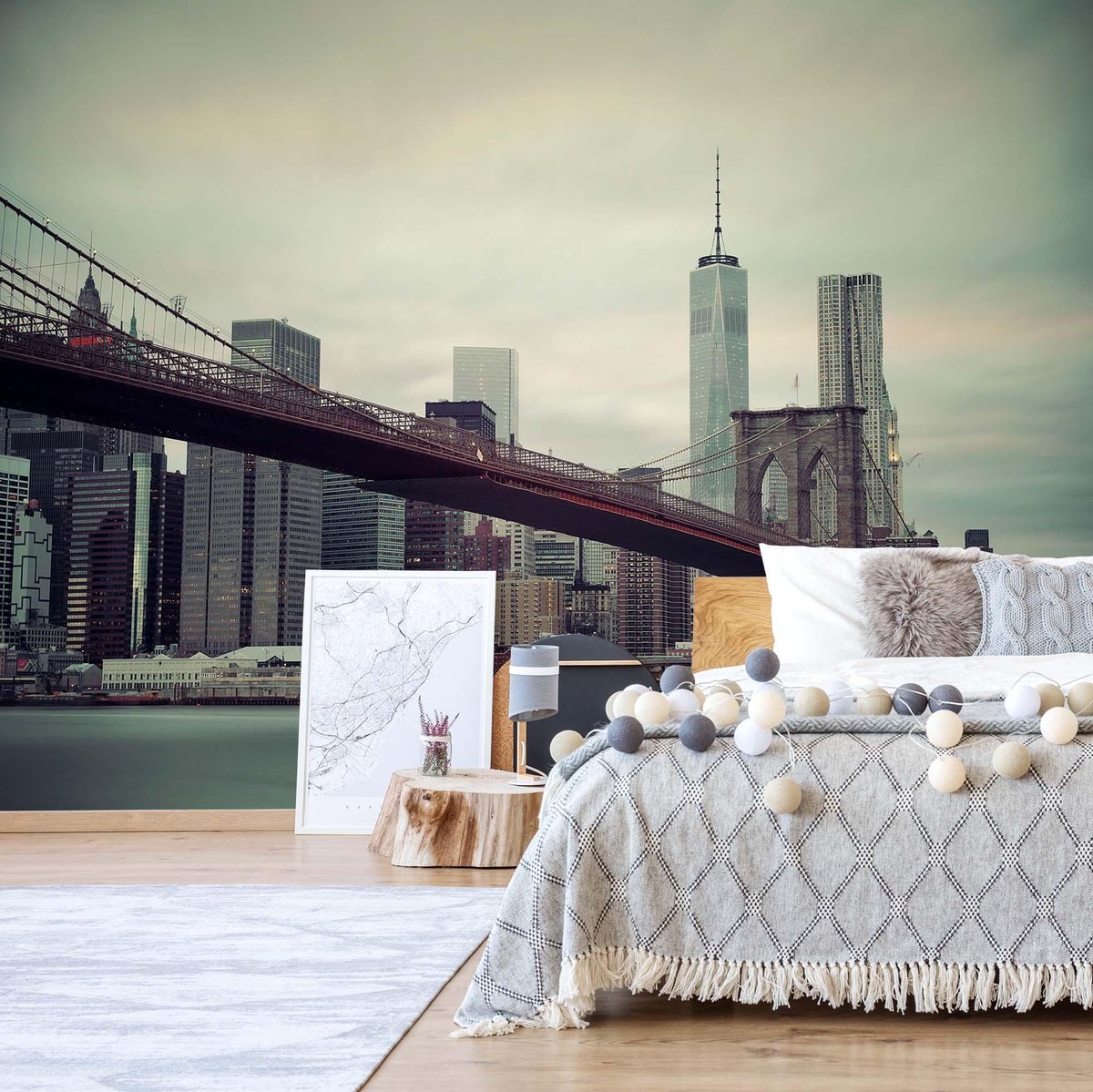 Fotobehang - Vlies Behang - Brooklyn Bridge - Tuibrug in New York - 416 x 290 cm