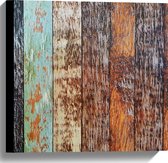 Canvas - Houten Planken op een Rijtje met Verschillende Kleuren - 40x40 cm Foto op Canvas Schilderij (Wanddecoratie op Canvas)