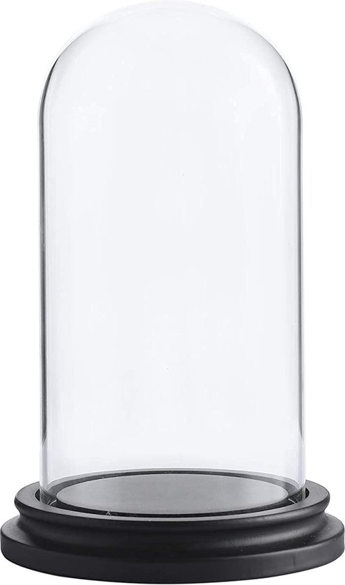 EMH Kleine Glazen Dome Display Cloche Zwart Basis Hoogte 16 x 10 cm EMH Kleine Glazen Dome Display Cloche Zwart Basis Hoogte 16 x 10 cm