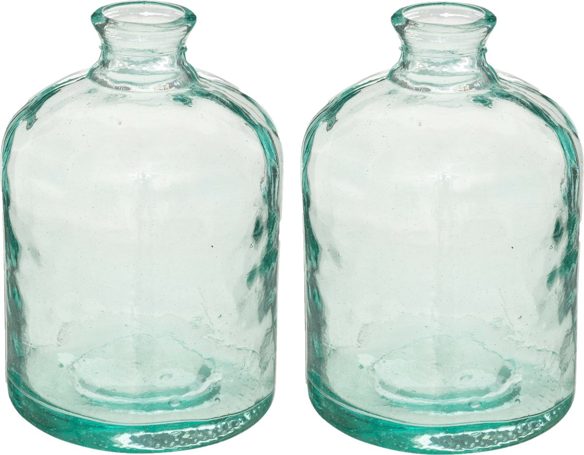 Atmosphera bloemenvaas Colmar - 2x - Apotheker Fles model - transparant - gerecycled glas - 20 x 12 cm