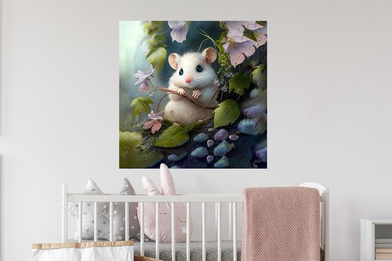 Muurstickers - Sticker Folie - Muis - Bos - Bloemen - Illustratie - Bosdieren - 50x50 cm - Plakfolie - Muurstickers Kinderkamer - Zelfklevend Behang - Zelfklevend behangpapier - Stickerfolie