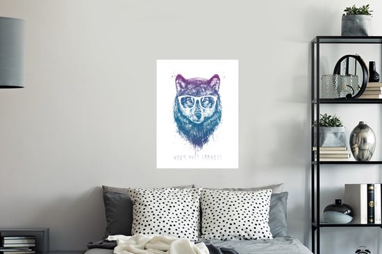 Stickers muraux - Film autocollant - Loup - Lunettes - Citation - Animaux - 60x80 cm - Film adhésif - Stickers muraux Chambre d'enfant - Papier peint autocollant - Papier peint autocollant - Film autocollant