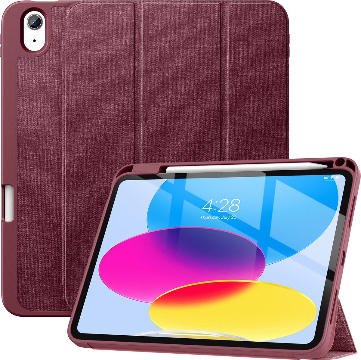 Geschikt Voor iPad 10 Hoes - 10e Generatie - 10.9 Inch - 2022 - Cover - Solidenz 10.9 Trifold Bookcase - Case Met Autowake - Hoesje Met Pencil Houder - A2757 - A2777 - A2696 - Rood