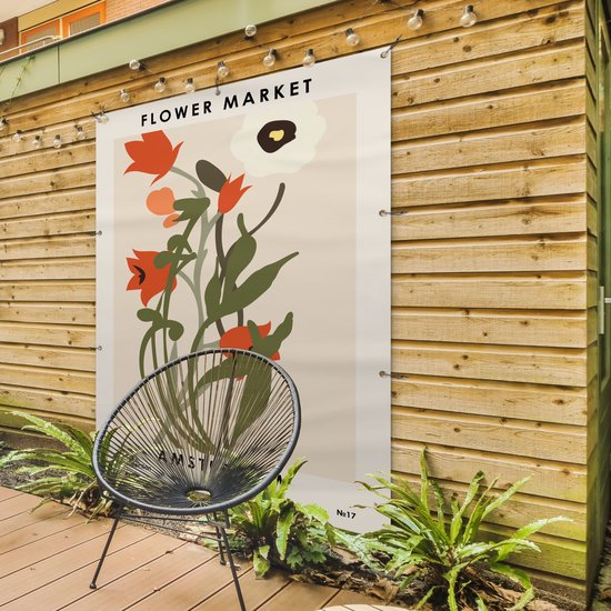 Tuinposter 120x160 cm - Tuindecoratie Bloemen - Planten - Quotes - Pastel - Amsterdam - Poster voor in de tuin - Buiten decoratie - Schutting tuinschilderij - Tuindoek muurdecoratie - Wanddecoratie balkondoek