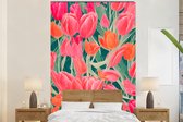 Behang - Fotobehang Tulpen - Bloemen - Roze - Rood - Kunst - Breedte 145 cm x hoogte 220 cm - Behangpapier