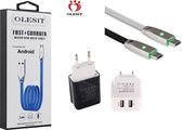 Olesit Thuislader 3.4A 17W Fast Charge Adapter 2 Poort Snellader 2 Poorten + USB-C Kabel 1.5m - Nokia Modellen - Wit