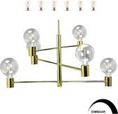 Luster hanglamp met 6 x dimbare filament LED lampen van 800 lumen = 60W in extra warm wit 2200K