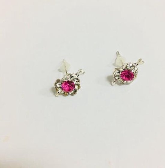 Fashionidea zeer mooie zilverkleurige oorbellen kleine cupido's met prachtige roze zirkonia