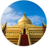 PVC Schuimplaat Muurcirkel - Vooraanzicht van Gouden Shwezigon Pagoda Tempel in Myanmar - 100x100 cm Foto op Muurcirkel (met ophangsysteem)