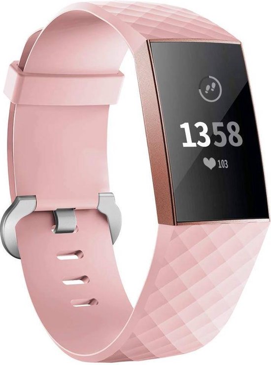 Fitbit charge 3 & 4 sport wafel band - roze - SM - Horlogeband Armband Polsband