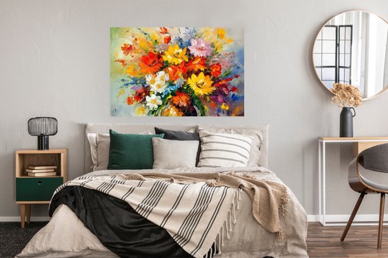 Poster Fleurs - Colorées - Peinture à l'huile - Pot de fleurs - 120x80 cm