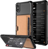 Schokbestendig, magnetisch pc-hoesje voor iPhone XS Max, met kaartsleuf (bruin)