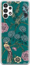 Hoesje geschikt voor Samsung Galaxy A13 4G - Vogels Japanse bloemen - Soft Case - TPU - Bloemen - Groen - Mooie Telefoonhoesjes