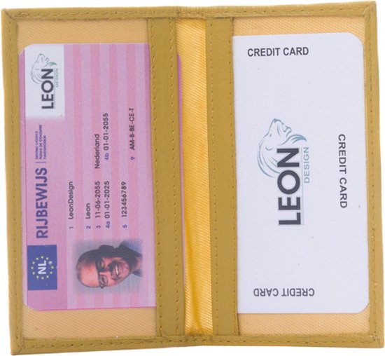LeonDesign - pasjeshouder - geel - leer - kaarthouder - kaarthouder pasjes - pasjeshouder vrouwen - creditcardhouder dames - mapje voor pasjes - cadeau voor vrouw - kado vrouwen verjaardag - 10 euro producten - 10 euro - ov kaarthouder - ov hoesje