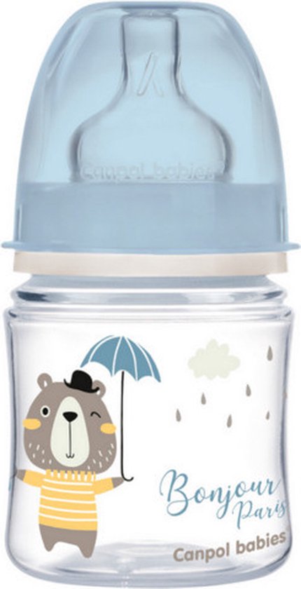 Babyflesje - Canpol Babies BONJOUR PARIS (blauw) Easy Start Anti-Koliek babyfles 0m+, 120 ml 120 ml