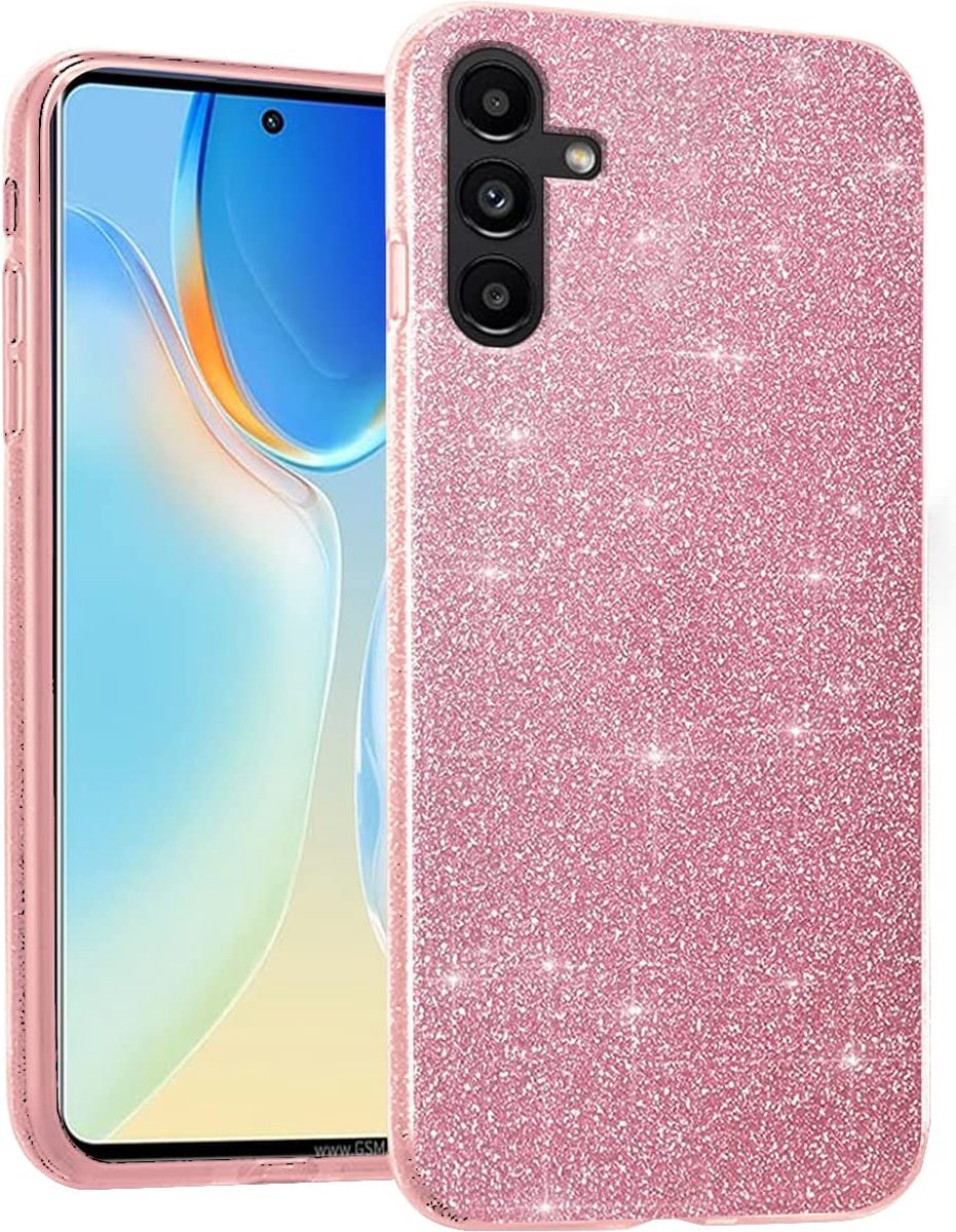 Casemania Hoesje Geschikt voor Samsung Galaxy A14 - Roze - Glitter Back Cover