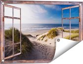 Gards Tuinposter Doorkijk Strand en Duinen - 60x40 cm - Tuindoek - Tuindecoratie - Wanddecoratie buiten - Tuinschilderij