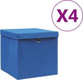 vidaXL - Opbergboxen - met - deksel - 4 - st - 28x28x28 - cm - blauw