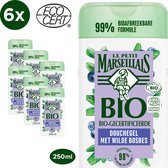 Le Petit Marseillais biologisch gecertificeerde douchegel - met wilde bosbes - pH-neutraal voor de huid - afbreekbare formule - 6 x 250 ml