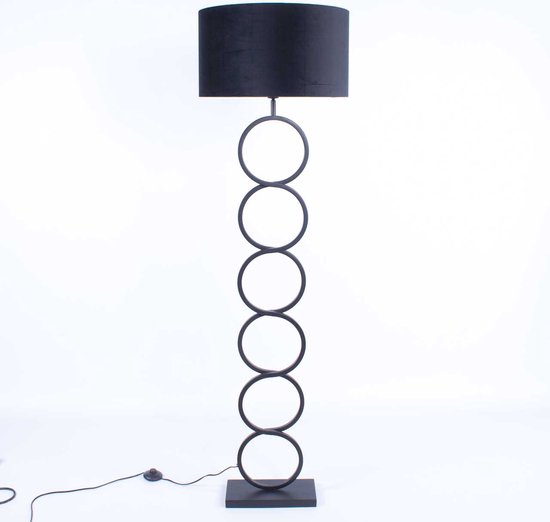 Zwarte vloerlamp Velours | 1 lichts | zwart | metaal / stof | kap Ø 45 cm | staande lamp / vloerlamp | modern / sfeervol design