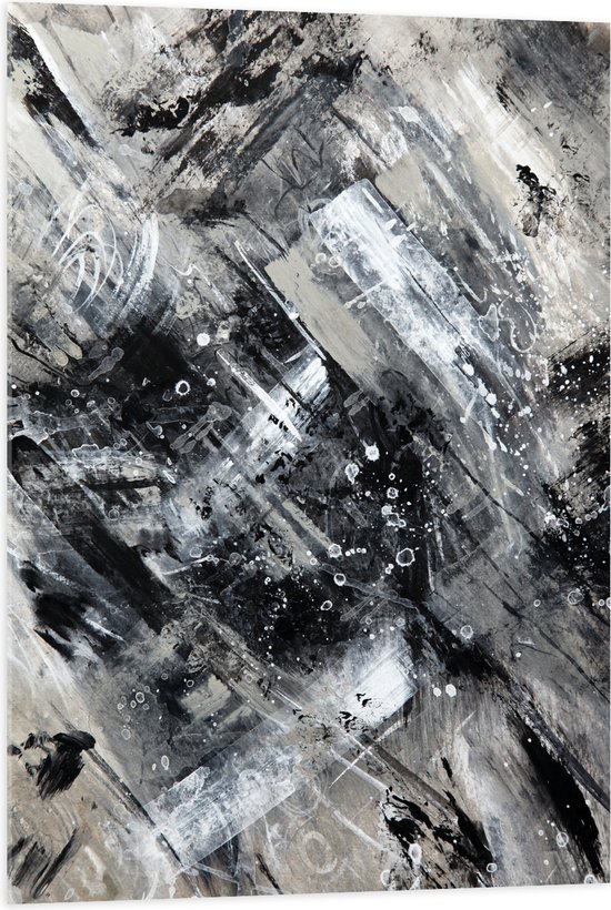 Acrylglas - Abstracte Verfmix van Zwart en Wit Tinten - 70x105 cm Foto op Acrylglas (Wanddecoratie op Acrylaat)