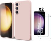 Hoesje Geschikt Voor Samsung Galaxy S23 Hoesje siliconen Pink Sand zacht siliconen hoesje TPU backcover - Met Screenprotector - 2 stuks