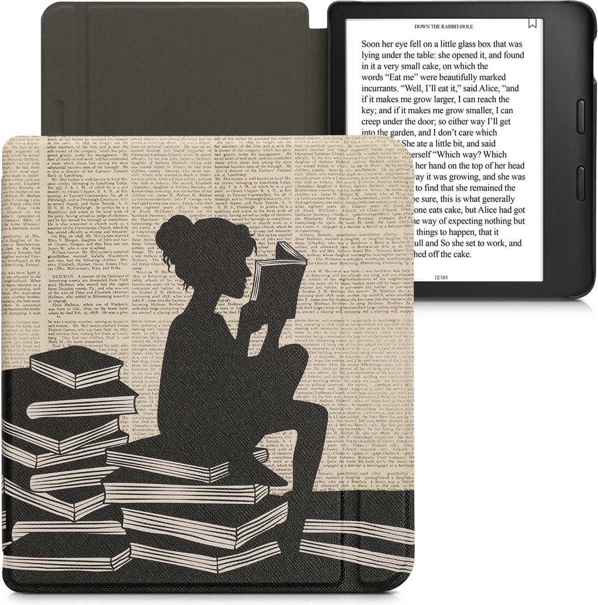 kwmobile cover for Kobo Libra 2 - Etui pour liseuse en noir / beige - Fille  avec un