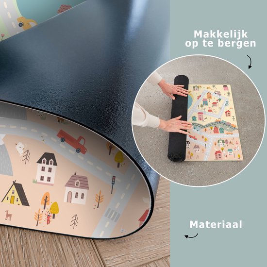 LetsPlaymats® Speelmat baby kinderen - Seizoenen - Stad - Huizen - Weg - Kinderen - Auto - Speelkleed van vinyl - Speeltapijt - Antislip - 105x70 cm van LetsPlaymats® — afbeelding 5