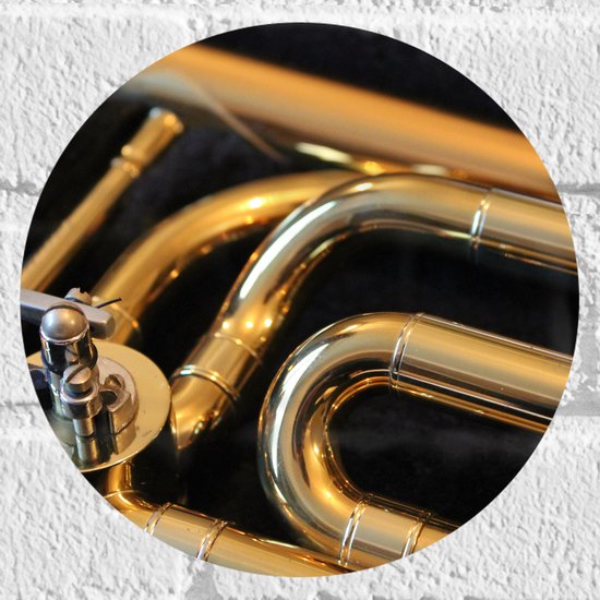 Muursticker Cirkel - Gouden Details van Blaasinstrument - 20x20 cm Foto op Muursticker