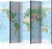 Vouwscherm - Wereldkaart in lichte kleuren ,  225x172cm , gemonteerd geleverd, dubbelzijdig geprint (kamerscherm)