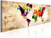 Schilderij - Wereld in Waterverf - Wereldkaart , multi kleur
