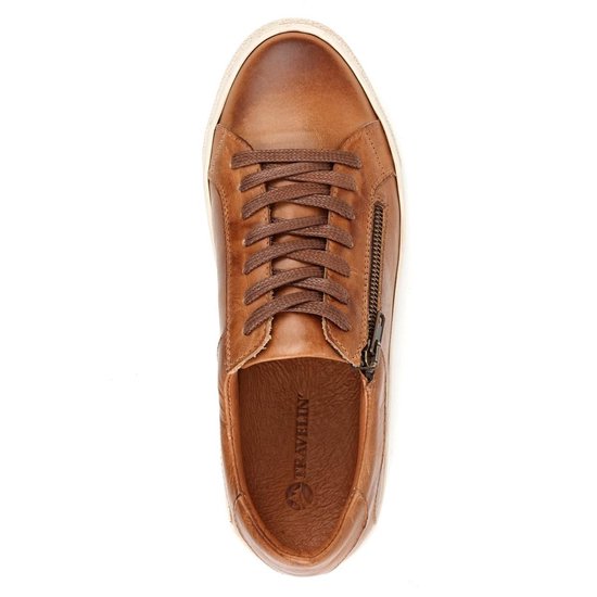 Travelin Orléans Leather Low - Casual dames sneakers - Cognac leer - Maat  40 | bol.com