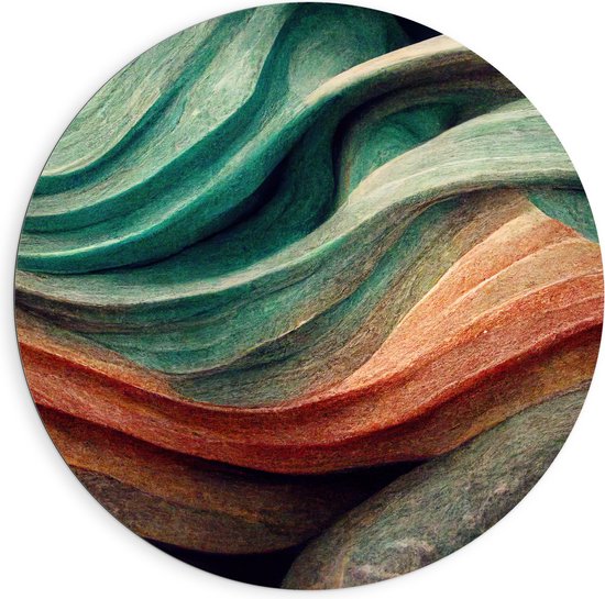 Dibond Muurcirkel - Abstracte Golvende Vormen in Verschillende Kleuren - 90x90 cm Foto op Aluminium Muurcirkel (met ophangsysteem)