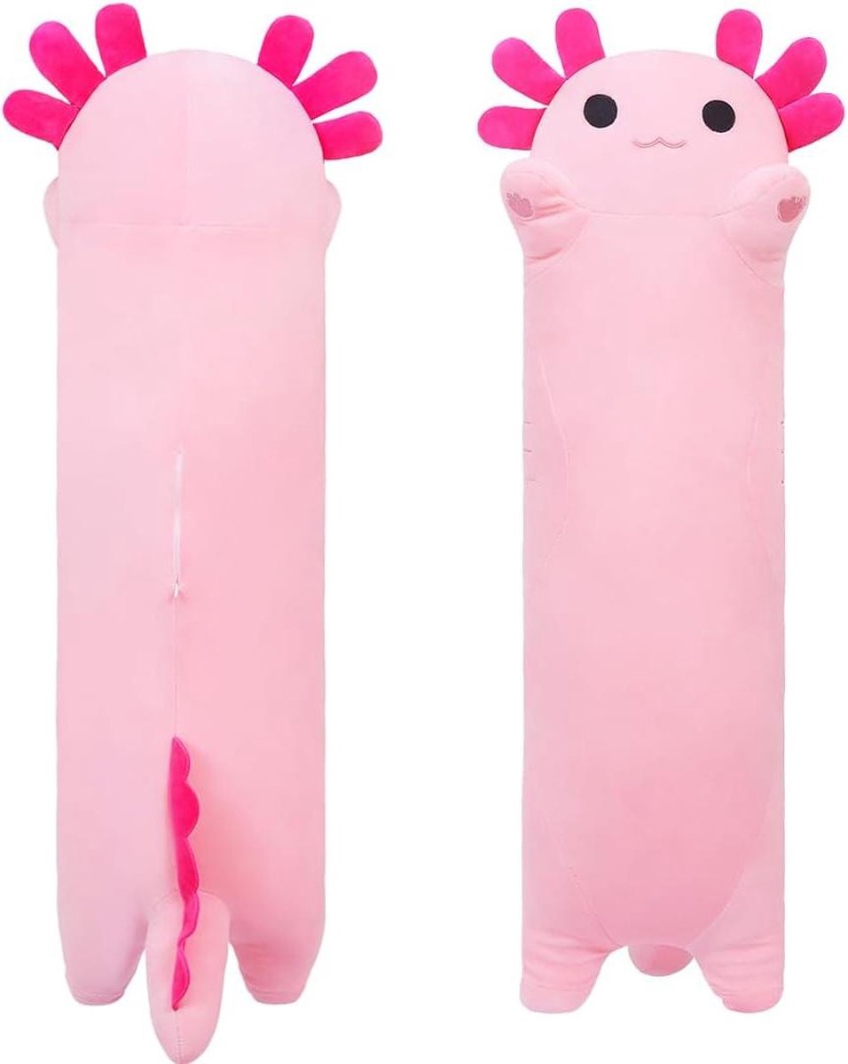 Goedkoopste Zacht lang Axolotl knuffeldier - Groot pluche kussen - Schattig lichaamskussen - Roze - 70 cm Lichaamskussen