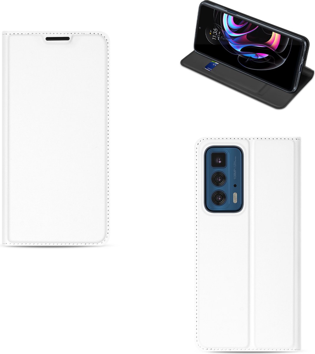 Book Cover Motorola Edge 20 Pro Hoesje Wit met Pashouder