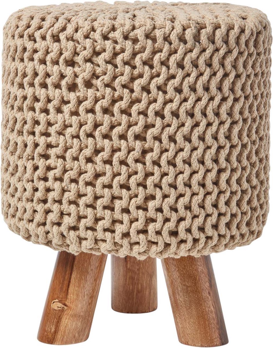Homescapes Gebreide Voetenbank 42cm Hoog Crèmewit