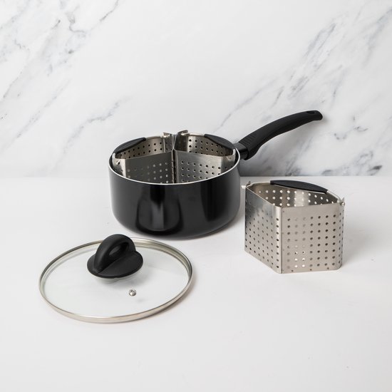 Casserole MasterClass 20cm Avec Couvercle - Anti-adhésive Céramique, Compatible Induction - Noire/Gris