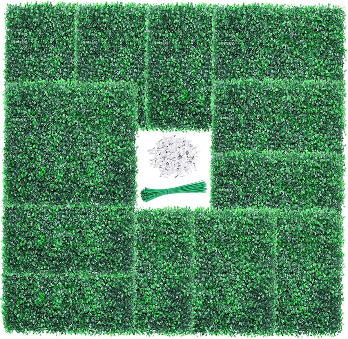 12 Stuks Kunstmatige Hegpanelen 50x50 Cm - Buxus Heg Wandpanelen - Grasmuur - Anti-UV Privacyhek - Voor Buiten & Binnen - Tuinhek & Achtertuin