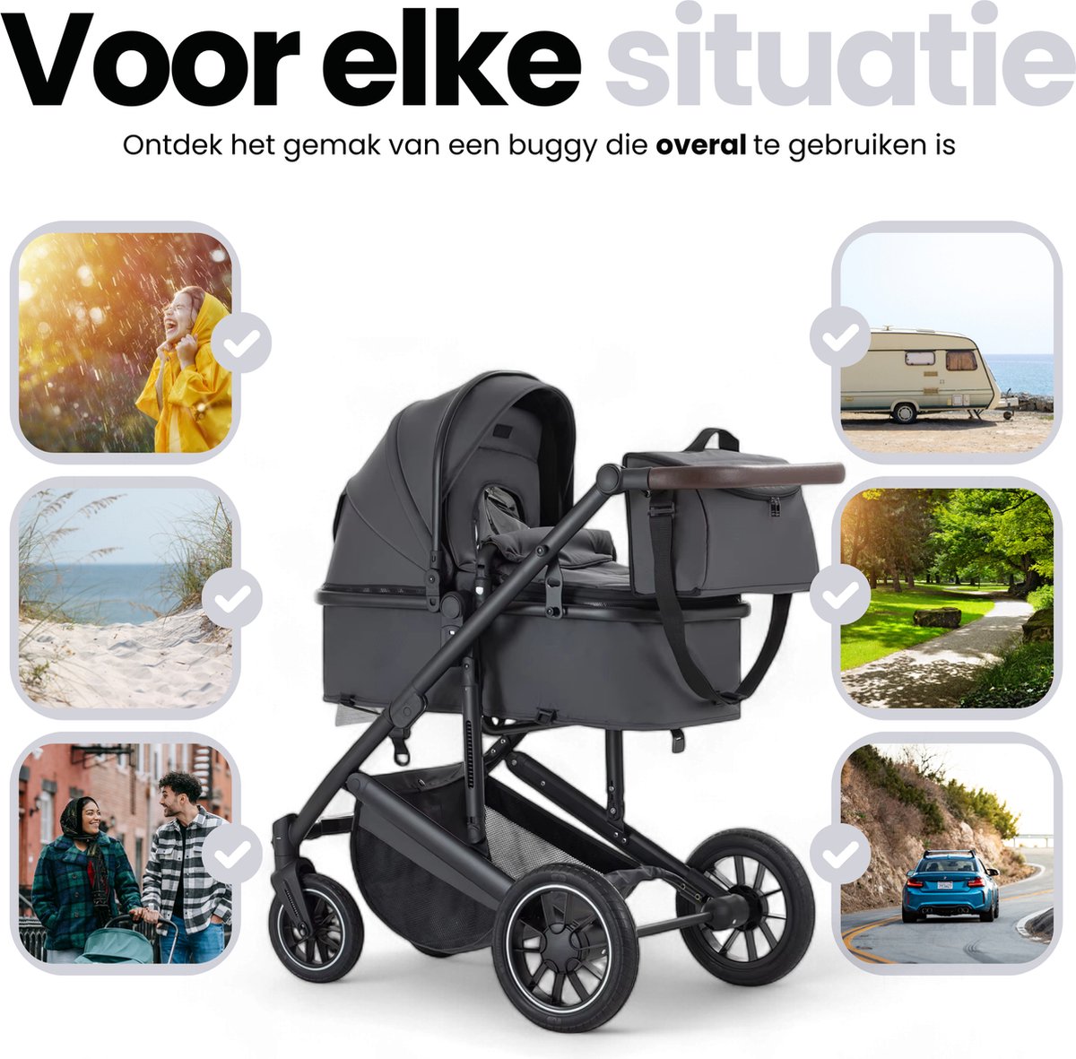 Lunola Luna - Kinderwagen 3-in-1 - incl. autostoel - 0-22kg - XXL - Wandelwagen - Multifunctionele Buggy 3in1 - Donkergrijs thumbnail 3