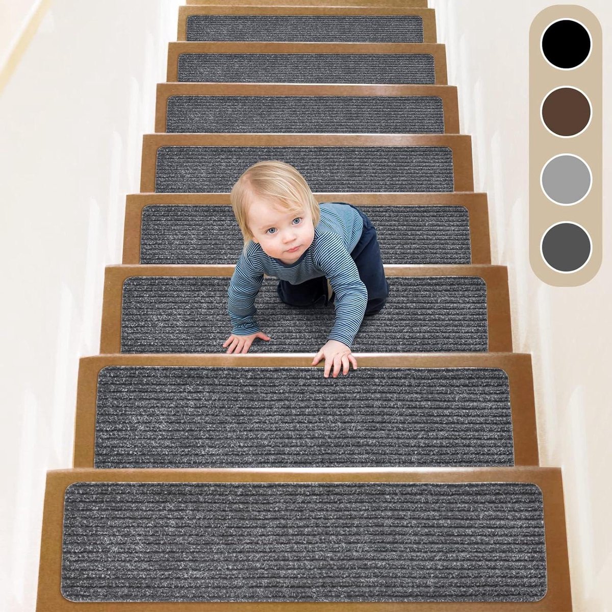 Antislip trapmatten 76 cm x 20 cm - set van 15 - traptreden voor houten treden - trapbescherming - traptapijt grijs