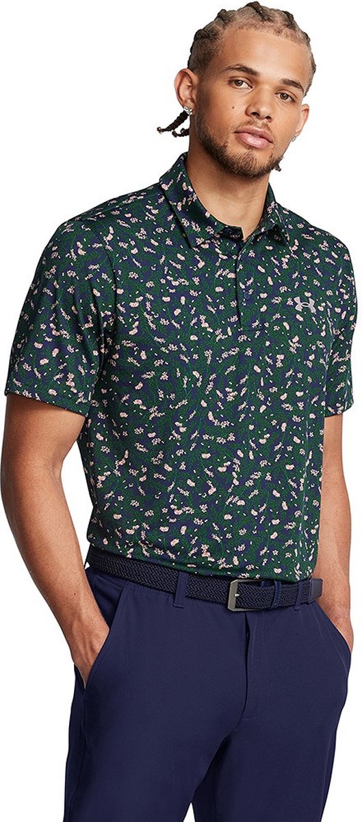 Under Armour Heren Playoff Golfpolo 3.0 Printed-Midnight Navy Forest Green van Under Armour — afbeelding 3