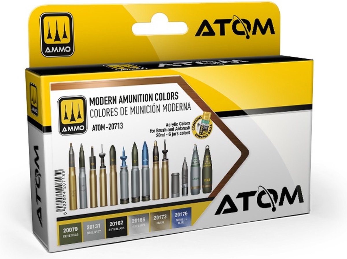 AMMO by Mig Jimenez Hobbyverf Acrylverf - MIG 20713 ATOM -Moderne Munitiekleuren - Acryl Set 6x20ml Verf set