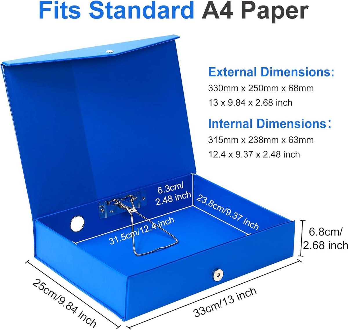 A4 File Box PU Lederen Informatiedoos Eenvoudige en praktische bestandsvak Business Office Supplies Accounting Voucher Box Maporganisator (Color : Blue (with clip