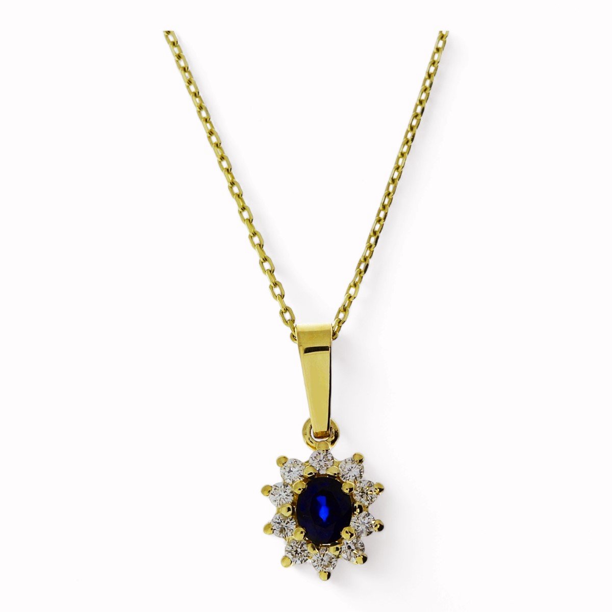 Gouden Ketting met Hanger Diamant Saffier 14 karaats