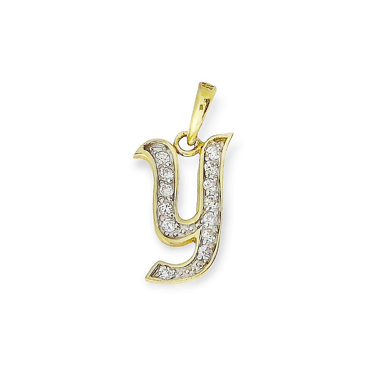 Goud Hanger Letter V 14 karaats Zirkonia
