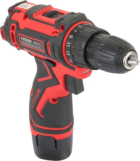 Vvosai - WS-3012-B1 - Accuboormachine - Accu Schroefboormachine - Boormachine – Elektrische Schroevendraaier - Accuboortol - 28N.m - 12V - 60Hz - Rood
